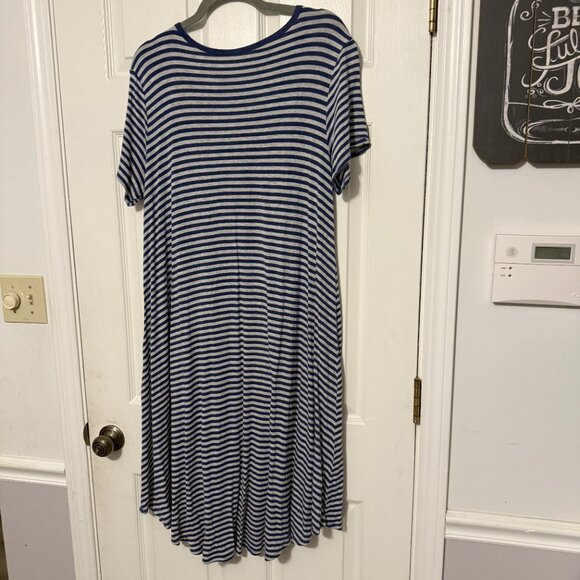 Lula Roe Blue Gray Womens Striped Dress | Size Large - Picture 3 of 3